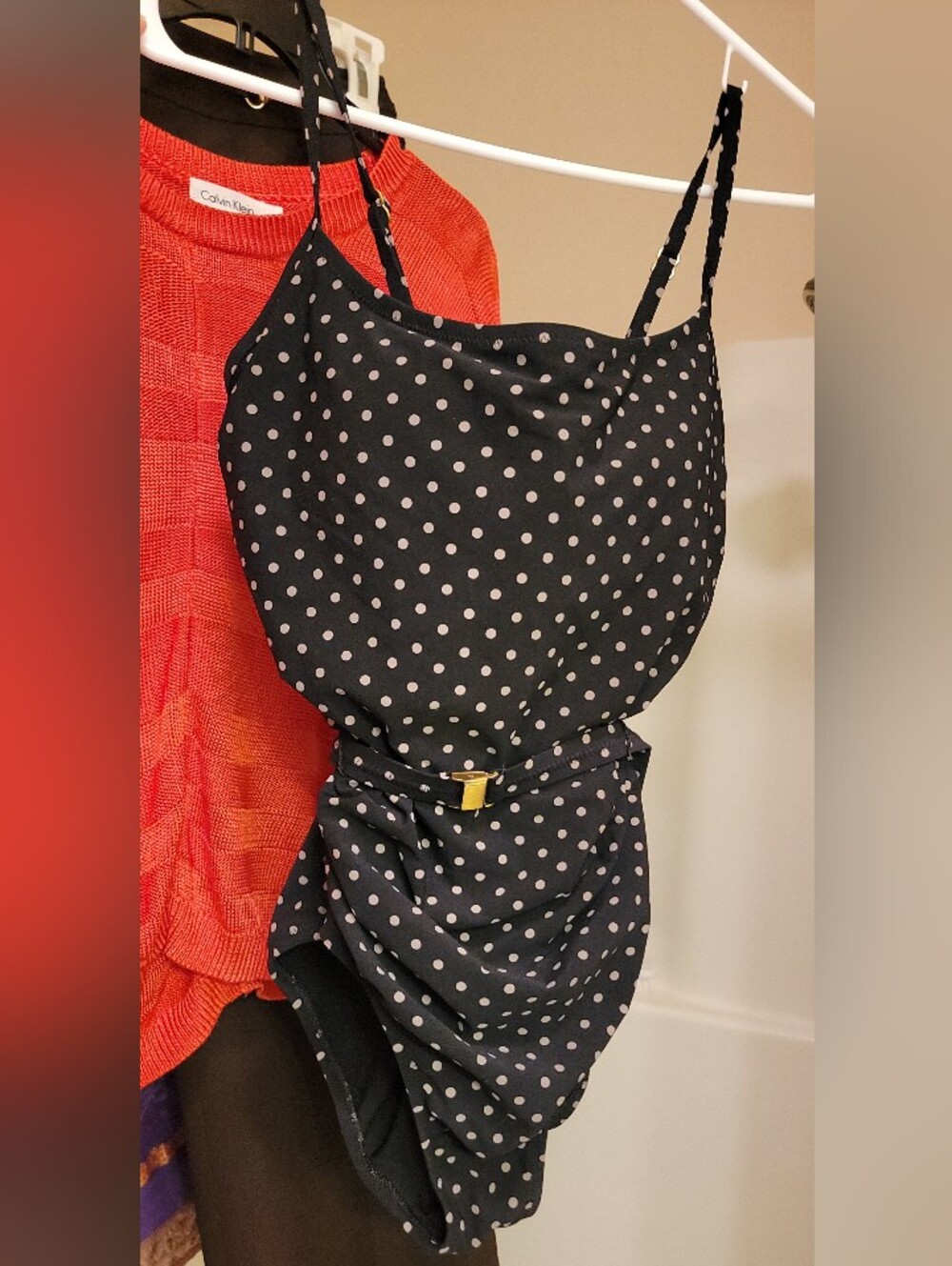 Land's End Modest Navy Polka Dot Bathing Suit Petite
